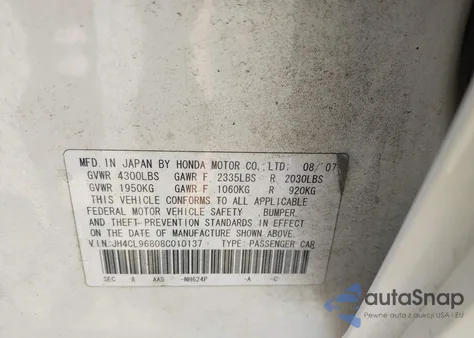 2008 Acura Tsx from USA, damaged, VIN JH4CL96808C010137